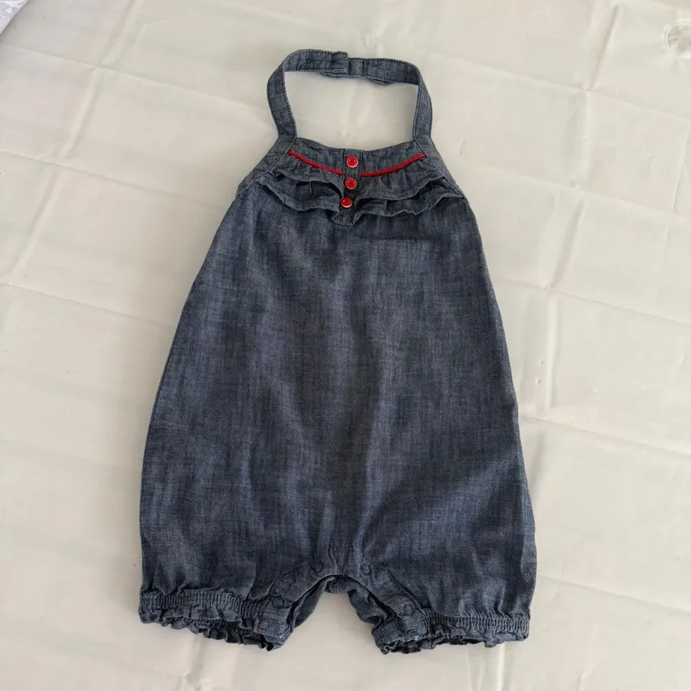 Gymboree Baby Girls 18-24M Summer Denim Bubble Romper Halter Patriotic Cotton